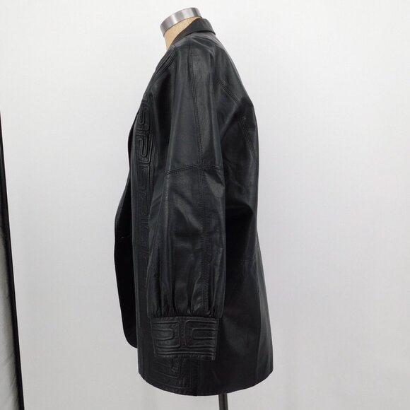 Black Korean Branded Im Soo Kim Women 1 Button Leather Jacket Coat FLAW NO SIZE - Picture 2 of 13